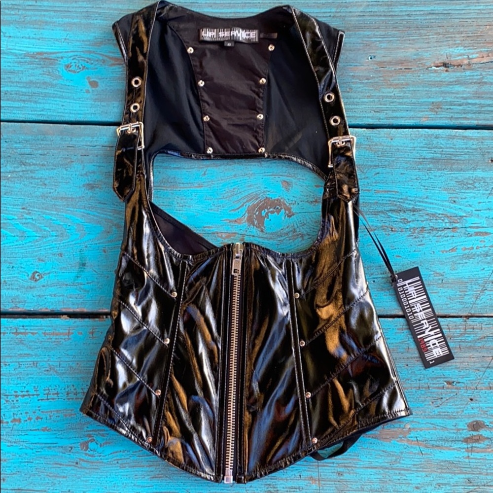 Lip Service Black Vinyl underbust vinyl top sz S